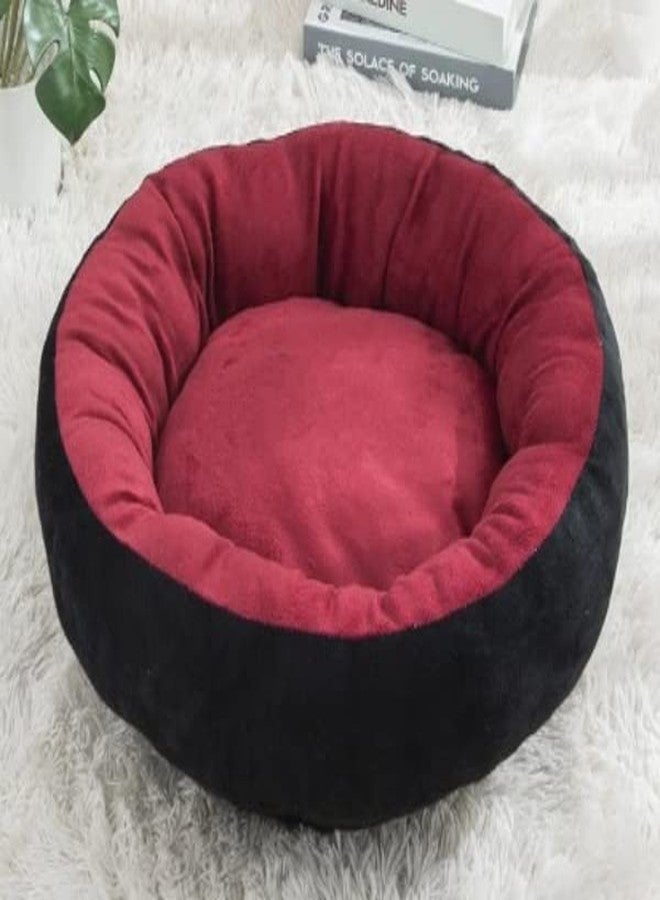 Gorgeous Latest Unique Beds,Sofa Style Velvet Round Bed for Dog and Cat (Red,Black)-Small (S, Maroon & Black)